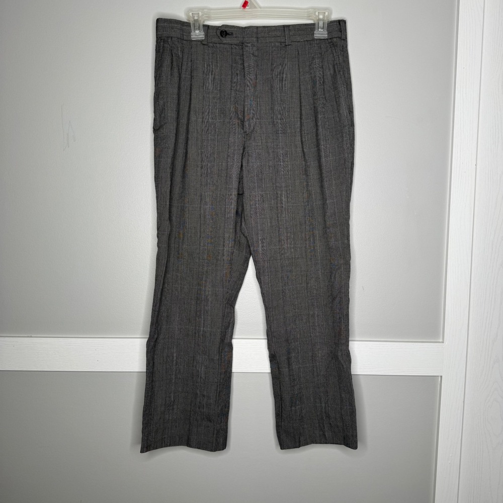 Burberrys Dress Pants Mens 33x25 Gray Glen Plaid Vintage‎ Pleated Altered